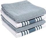KAF Home Set of 4 Centerband and Waffle Flat Kitchen Towels | Set of 4 18 x 28 Inch Absorbent, Durable, Soft, and Beautiful Kitchen Towels | Perfect for Kitchen Messes and Drying Dishes (Blue)