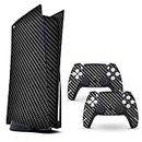 ELTON PS5 Skin Protective Wrap Cover Vinyl Sticker Decals for Playstation 5 Disk Version Console and Two Dual Sense 5 Sticker Skins Black PS5 Skin Console and Controller Design A(Black Carbon)