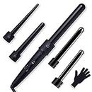 5 in 1 Curling Iron Wand Set,Instant Heat Up Hair Curler with 5Pcs Interchangeable Ceramic Curling Wand(0.35-0.7/0.7/0.75-1/1/1.25 inch)for all hairstyle with Heat Resistant Glove,Gift Idea for Girls and Womens