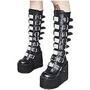 ESSUE Femmes hivernales noires gothiques Punk Plateforme bottines Femmes Goth Buckle Zipper Creeper coin Mid-Calf Chaussures Mode Boots