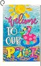 Summer Welcome to our Pool Flamingo Garden Flag 12x18 Inch,Home Outdoor Yard Garden Flag Decoration -A