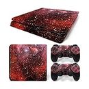 ROIPIN for Playstation 4 Slim Skin, Including Controller Console Skin, Shell Skin for PS4 Slim Console Version Cover Shell（Red Starry Sky）