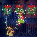 Outdoor Christmas Yard Decorations - 4pcs Christmas Fence Peeker Wreath Yard Signs with Yard Stakes, LED Lights for Christmas Party Fence Garden Yard Lawn Decor