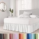 Wrap Around Dust Ruffle Bed Skirt - White - for Queen Size Beds with 12 in. Drop - Easy Fit Elastic Strap - Pleated Bedskirt with Brushed Fabric - Wrinkle Free, Machine Wash - by CGK Linens