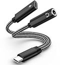LecLooc 2 in 1 USB C to 3.5mm Headphone Audio and Charger Adapter, Type c to Aux Hi-fi Audio with PD 60W Fast Charge for iPhone 15 Plus, Galaxy S23 S22, Pixel 7 6, iPad Pro/MacBook Air