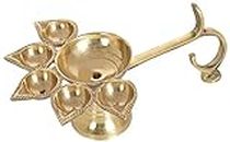 COPURE Metal Brass Puja Aarti Panch Mukhi Aarti Deepak Oil Lamp Puja Accessory for Gifting and Religious Purpose 5 Face Brass Diya Lamp