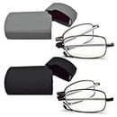2 Pairs Blue Light Blocking Glasses Anti UV Glare Eyestrain Compact Folding Reading Glasses for Unisex with Cases Wiping Cloths 2.00X
