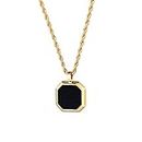 TRUMIUM Black Onyx Pendant Necklace for Mens Womens 14k Gold Plated Stainless Steel Necklace Rope Chain 22inch