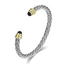Miraclelove Twisted Cable Bracelet Designer Inspired Jewelry Adjustable Antique Cable Wire Cuff Bracelets with Gems Black Onxy