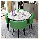 Metal Legs Round Table and 4 Leather Chairs Set - Simple Wooden Design - Perfect for Balcony, Dining Room, Office - Kitchen Dining Table and Chair Set of 5