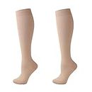 Cheeroyal (2 Pairs) Compression Socks for Men and Women Flight Socks Compression Stockings Running Socks for Running,Shin Splints,Flight Travel-Boost Stamina, Circulation and Recovery (S-M,Skin)