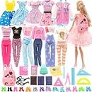 31 Pcs Doll Clothes and Accessories for 11.5 Inch Doll Dress Up Including 2 Fashion Dress 3 Tops and Pants 10 Shoes 2 Glasses and 14 Study Accessories
