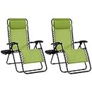 Goplus Zero Gravity Chair Set 2 Pack Adjustable Folding Lounge Recliners for Patio Outdoor Yard Beach Pool w/Cup Holder, 300-lb Weight Capacity (Green)