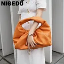 Luxury Brand ladies Big Half Moon Bag New Fashion Ruched Shoulder Bags for Women Soft PU Leather