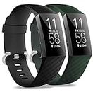 Meyaar Bands Compatible with Fitbit Charge 4 / Fitbit Charge 3 / Fitbit Charge 3 SE, Waterproof Replacement Watch Strap WristBand for Women Men (2 pack Black + Green)