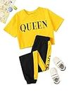 Floerns Girls 2 Piece Letter Graphic Short Sleeve Crop Top and Legging Set Yellow and Black 10Y