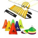 BELCO SPORTS PVC Cones, Pack 6, 10 Space Markers and Ladder Agility, 4 Meter Combos (Multicolour, 6 Inch) (Set-1)