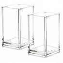 2 Pack Clear Acrylic Pencil Pen Holder Cup,Desk Accessories Holder,Makeup Brush Storage Organizer,Modern Design Desktop Stationery Organizer for Office School Home Supplies,2.6x 2.6x 4 inches