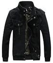 L'MONTE Imported Casual Cotton Military Stand Collar Bomber Fall Jacket for Men (L, Black)