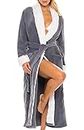 Alexander Del Rossa Womens Fleece Robe, Long Bathrobe, Small Medium Steel Grey with Sherpa Contrast (A0274STLMD)