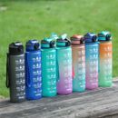 Botella de agua deportiva motivacional de 1 L/32 oz reutilizable y libre de BPA con marcador de tiempo