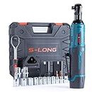 S-LONG Cordless Ratchet Wrench Set, 3/8" 400 RPM 12V Power Electric Ratchet Driver with 12 Sockets, Two 2000mAh Lithium-Ion Batteries and 60-Min Fast Charge