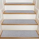 KOOTETA Stair Treads for Wooden Steps Indoor, 15 Pack 8" X 30" Non Slip Carpet Stair Treads with Reusable Adhesive for Kids Elders and Dogs, Surface Polyester TPR Backing Stair Rugs, Grey