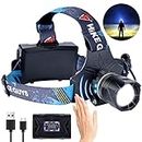 LED Rechargeable Headlamp, Headlight 90000 Lumens Super Bright with 6 Modes & IPX5 Warning Light, Motion Sensor Adjustable Headband Head Lamp, 60° for Adult Outdoor Camping Running Cycling