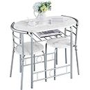 Yaheetech 3 Piece Modern Dining Table Set, Kitchen Table and Chairs Set for 2, Space Saving Table Set, Breakfast Nook Table Set with Steel Legs and Storage Rack for Kitchen/Small Space, White