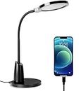 LED Desk Lamp with USB Charging Port, Small Desk Lamp for Home Office 10 Levels Brightness, Study Lamp for Kids Students, Flexible Goose Eye-Caring Black Table Lamp, 45 Minutes Auto-Off Timer.