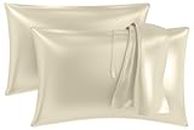 MY ARMOR Premium Satin Silk Pillow Covers for Hair and Skin for Women - 18" x 28" Silk Pillow Cases (Pack of 2) - Cream