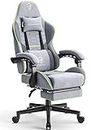 Dowinx Gaming Chair Fabric with Pocket Spring Cushion, Massage Game Chair Cloth with Headrest, Ergonomic Computer Chair with Footrest 290LBS, Light Grey