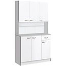 HOMCOM 71" Freestanding Buffet with Hutch, Kitchen Storage Cabinets, Pantry with 6 Doors, 3 Adjustable Shelves, and Drawer for Living Room, White
