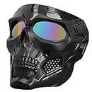 Airsoft Mask Paintball Mask Full Face Tactical Mask Suitable for ATV Motorcycle Cycling Skiing Halloween CS Game Cosplay Skull Mask (Black-Colorful Lens)