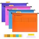Srvnpioy Foolscap Suspension Files with Tabs and Card Inserts for Filing Cabinets (4 Colour) Foolscap Plastic Hanging Filing File Folders for Office Company