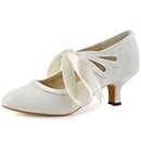 Elegantpark HC1521 Wedding Shoes for Bride Closed Toe Lace Bridal Shoes Cut-Out Women Mary Jane Mid Heel Pumps Ivory US 9