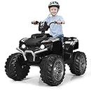 GYMAX Kids Electric Quad Bike, Children Ride On ATV with Bluetooth, Lights, Music, Horn, High/Low Speeds and Slow Start, 12 V Battery Powered Toy Car for 3-7 Years Boys Girls (Black)