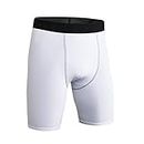 yuai Men's Tight Sports Fitness Running high Elastic Speed Dry Compression Shorts, White, Large