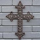 Woodside Cast Iron Cross Wall Decoration, Indoor/Outdoor Wall Mounted Sculpture, Home/Garden Accessory
