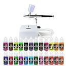 Cake Airbrush Decorating Kit with Compressor: Futebo Cookie Airbrush Kit with 24 Vivid Airbrush Liquid Food Colors, Decorate Cakes, Desserts or Other Baking Food(Color: White)