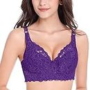 Super Push up Bras for Women Sexy Floral Lace Plus Size Full Coverage Ladies Solid Color Bras (No Underwire) Comfortable Brassiere with Adjustable Shoulder Strap Floral Secrets Bra UK Gift for Women