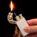 Alkey Dragon Magic Double Flame Cigarette Lighter Luminous Cigar Torch Lighters Wind-Proof Steel Gas Lighter Unique Lighter Creative Metal Gift for Men (Multicolor)