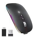 【Upgrade】LED Wireless Mouse, Slim Silent Mouse 2.4G Portable Mobile Optical Office Mouse with USB & Type-c Receiver, 3 Adjustable DPI Levels for Notebook, PC, Laptop, Computer, MacBook (Galaxy Black)