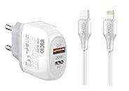 INICIO Power Delivery Fast Charging Kit for iPhone [ 20W USB-C PD QC 3.0 Wall Charger + Type C to 8 Pin Cable 1m ] Compatible for iPhone 14 13 12 11 Pro Max Mini 11 XS X XR 8 Plus 8 SE iPad 9 - White