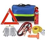 MBUYS MALL 7 in 1 Car Roadside Emergency Kit Vehicle Truck Repair and Rescue Assistance Safety Kits with Jumper Cable,Tow Rope,Reflective Warning Triangle,Safety Hammer, Gloves and fire Extinguisher