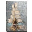 V-inspire Art,24 x 36 Modern Abstract Hand Painted Sailboat Artwork Painting for Living room Bedroom Acrylic Wall Art Canvas Art Wall Colorful Decoration Of Living Room and Bedroom