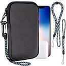 Phone Sock, Universal Shock & Impact Resistant Neoprene Phone Pouch with Carabiner and Lanyard Strap Phone Sleeve Case for Hiking & Travelling Phone Bag Fits Phones up to 7 Inches, Grey