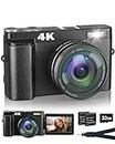 4K Digital Camera with Flash, 48MP Camera for Photography Teens Adults Autofocus Vlogging and YouTube Cameras with Flip Screen, Anti-Shake, 16X Digital Zoom, 32GB Card, Two Batteries, Lanyard