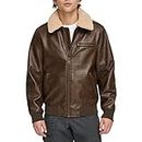 Levi's Men's Faux Leather Aviator Bomber Jacket with Sherpa Collar, Brown, XX-Large