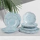 Dinnerware Sets 12 pcs Plates and Bowls Sets Melamine Plates Indoor and Outdoor use French Court Style Dish Set Plate Set for 4 Dishwasher Safe（Blue）
